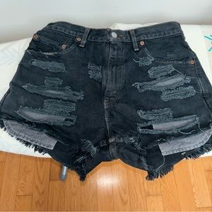 Black Denim Ripped Jean Shorts